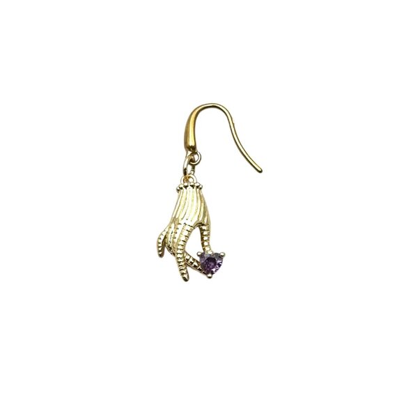 18K Gold Plated Ladies Hand Holding Purple Heart Crystal Earrings Pierced - Picture 3 of 4
